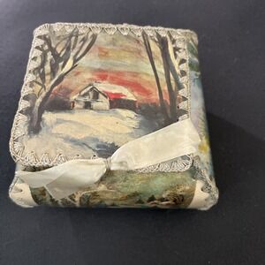 Vintage Folk Art Stitched Craft Box  Design Beautiful Winterland